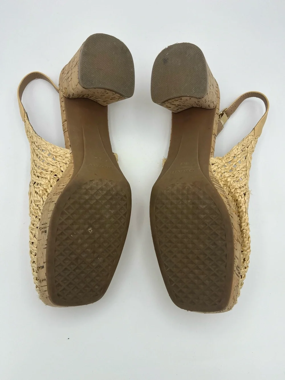 AEROSOLES Dress Platform Sandals Natural Raffia Cork Heel Slingback